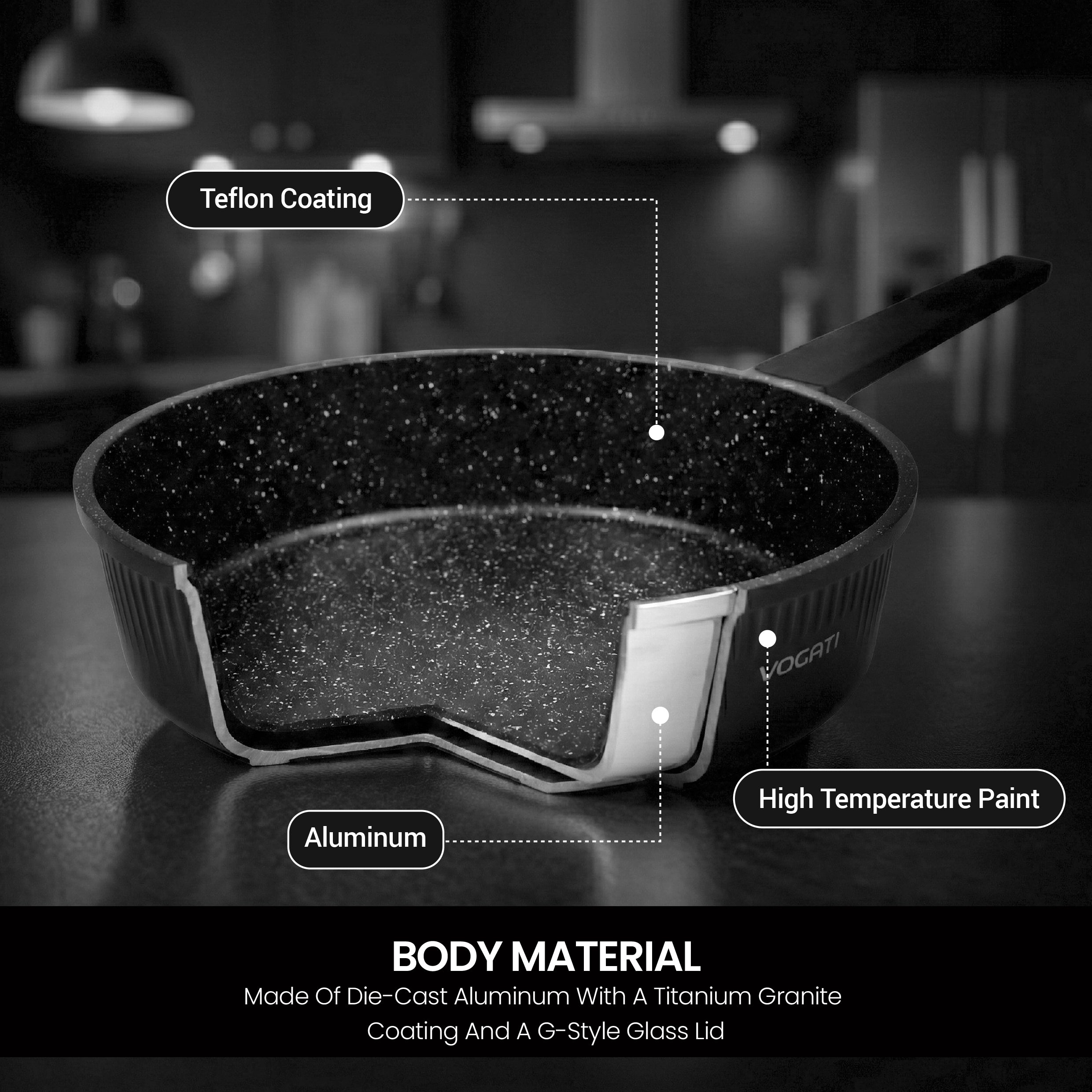 VOGATI ERK SERIES 10PCS TITANIUM GRANITE COATING NON STICK INDUCTION COOKWARE SET - INCLUDING 20CM, 24CM, 28CM AND 32CM SIZES OF NONSTICK GRANITE COATING CASSEROLE + 28CM SHALLOW CASSEROLE ( 100% PFOA FREE )