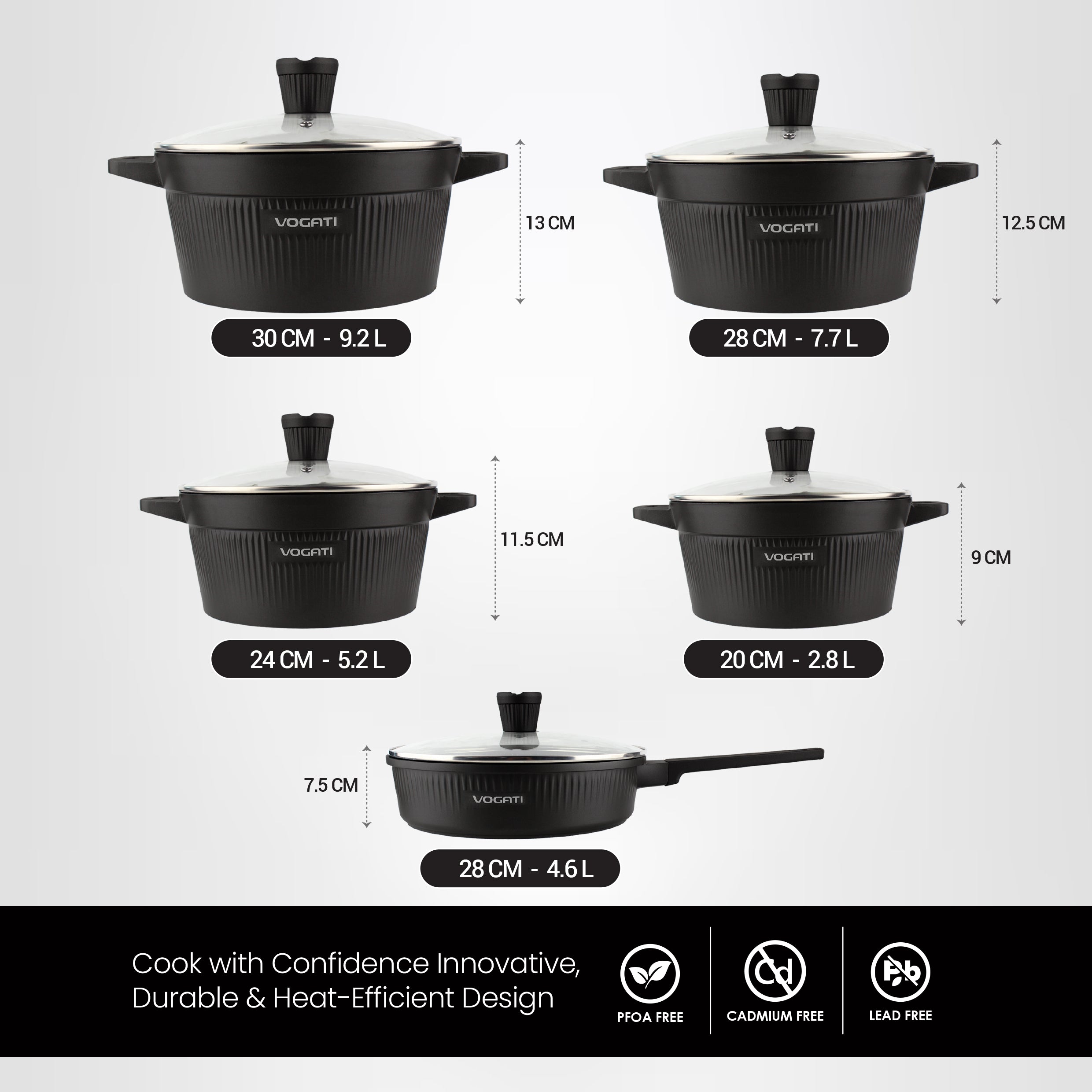 VOGATI ERK SERIES 10PCS TITANIUM GRANITE COATING NON STICK INDUCTION COOKWARE SET - INCLUDING 20CM, 24CM, 28CM AND 32CM SIZES OF NONSTICK GRANITE COATING CASSEROLE + 28CM SHALLOW CASSEROLE ( 100% PFOA FREE )