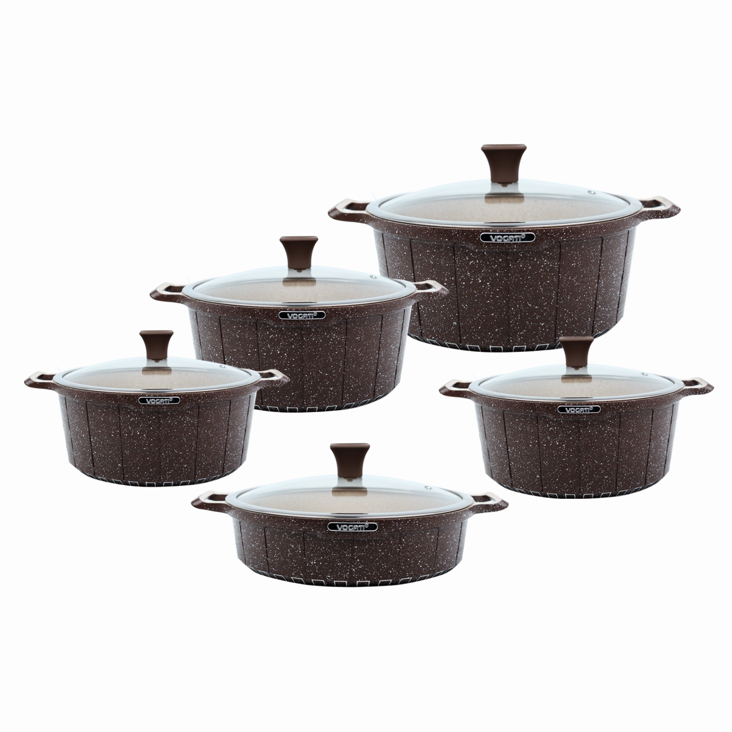 VOGATI 10PCS TITANIUM GRANITE COATING NON STICK COOKWARE SET - INCLUDING 20/24/28CM CASSEROLE + 28CM SHALLOW CASSEROLE ( 100% PFOA FREE )