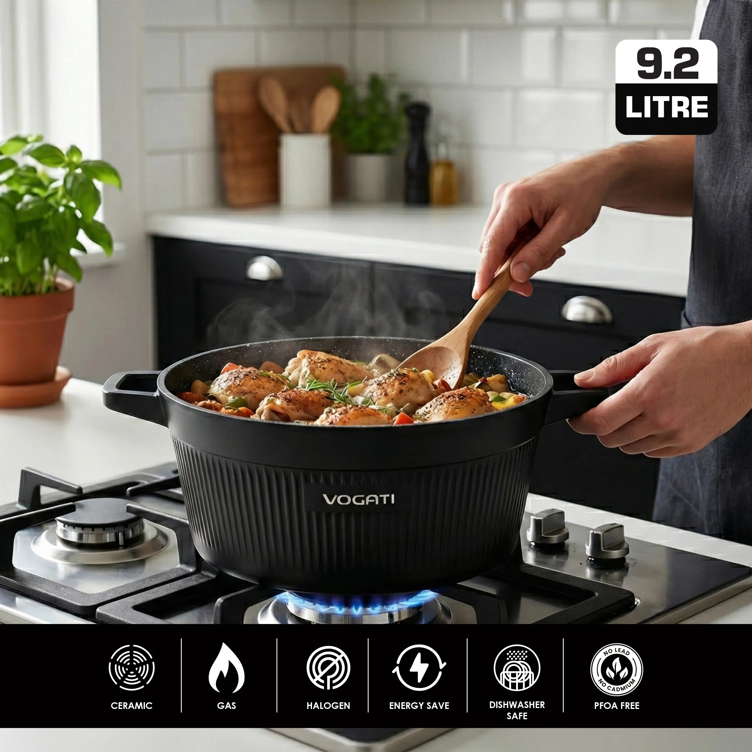 VOGATI CLASSIC PRO SERIES 10PCS TITANIUM GRANITE COATING NON STICK COOKWARE SET - INCLUDING 20/24/28/30CM CASSEROLE + 28CM SHALLOW CASSEROLE