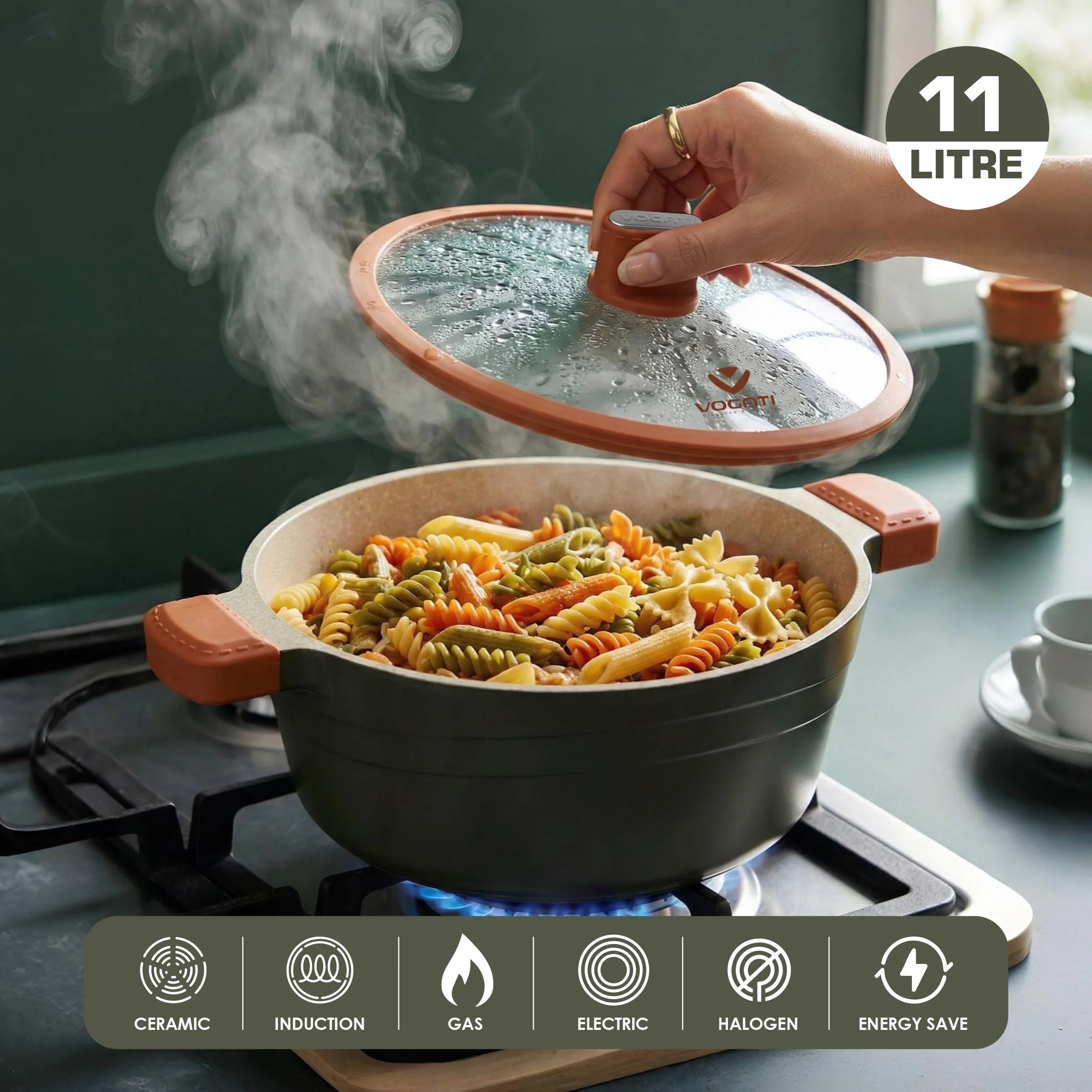 VOGATI OSLO SERIES 10PCS TITANIUM GRANITE COATING NON STICK INDUCTION COOKWARE SET - INCLUDING 20/24/28/32CM CASSEROLE + 28CM SHALLOW CASSEROLE (100% PFOA FREE)