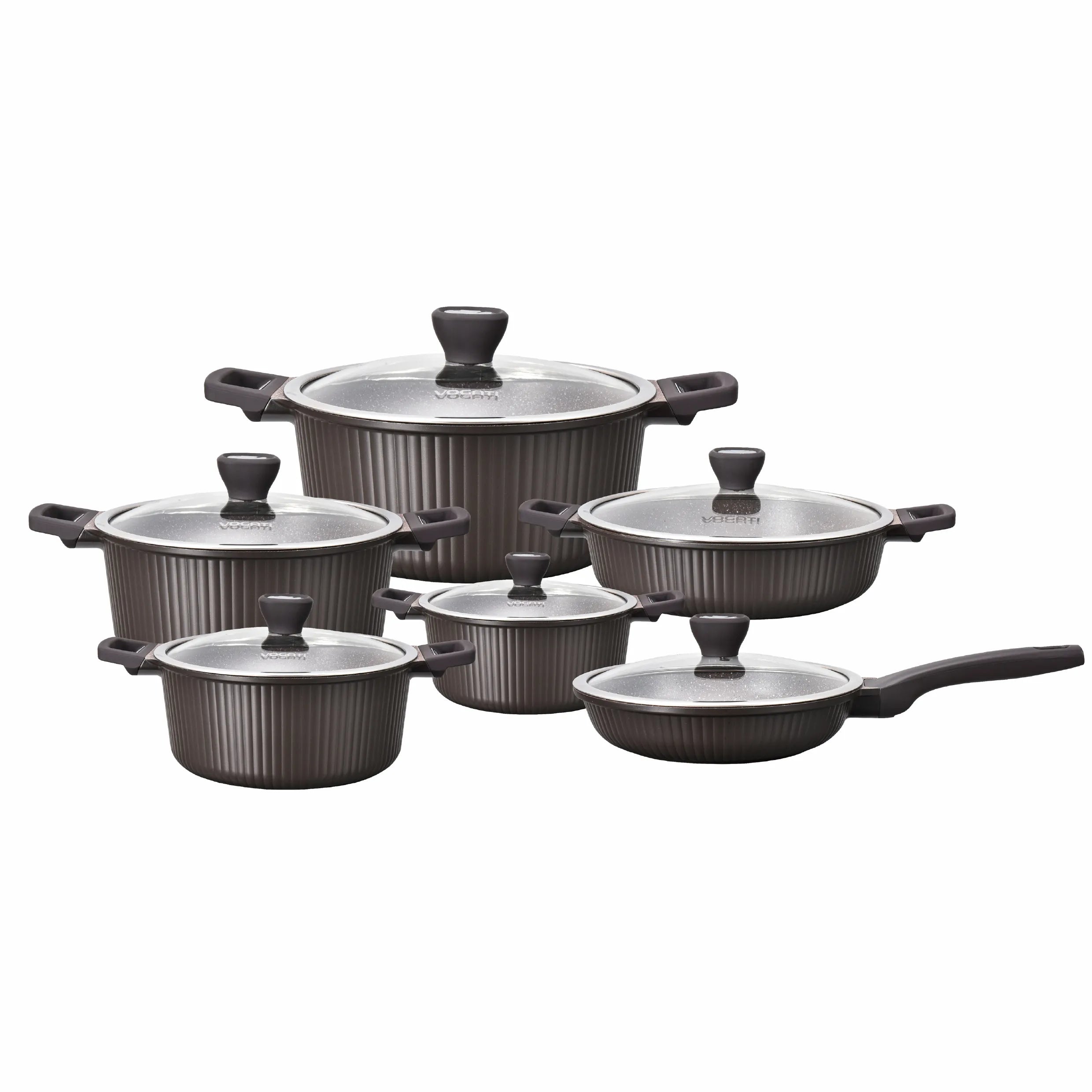 VOGATI MONACO SERIES 12PCS TITANIUM GRANITE COATING NON STICK INDUCTION COOKWARE SET - INCLUDING 20/24/28/32CM CASSEROLE + 24CM FRY PAN WITH LID AND 28CM SHALLOW CASSEROLE (100% PFOA FREE) (CW-SRP12)