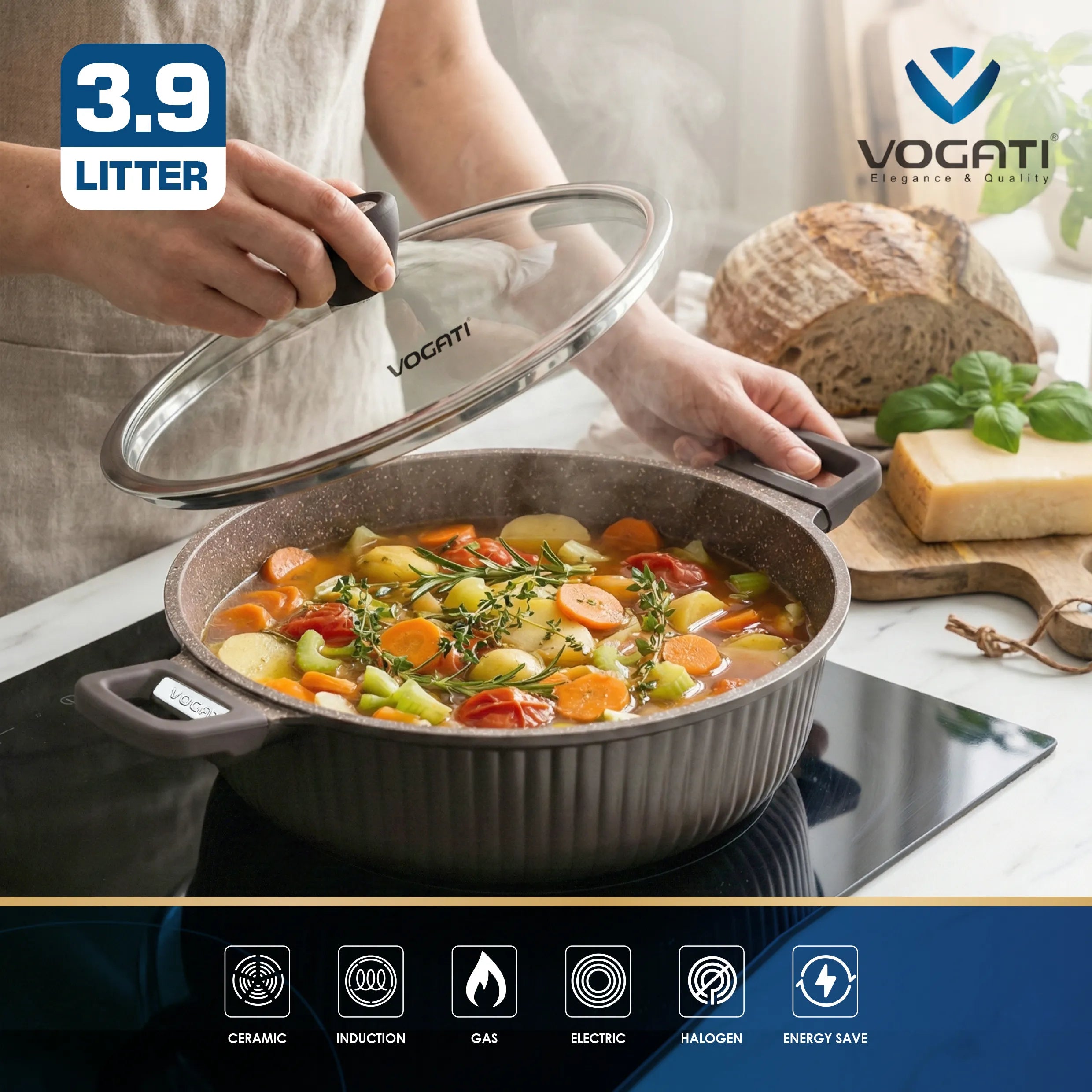 VOGATI MONACO SERIES 12PCS TITANIUM GRANITE COATING NON STICK INDUCTION COOKWARE SET - INCLUDING 20/24/28/32CM CASSEROLE + 24CM FRY PAN WITH LID AND 28CM SHALLOW CASSEROLE (100% PFOA FREE) (CW-SRP12)