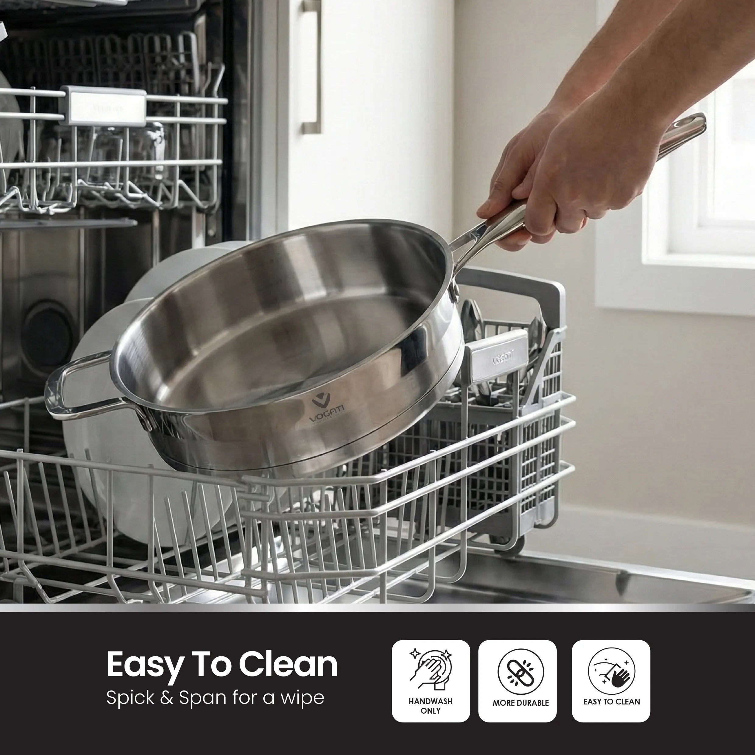 VOGATI Stainless Steel Fry Pan with Glass Lid (18/10) - CW-STS-F24