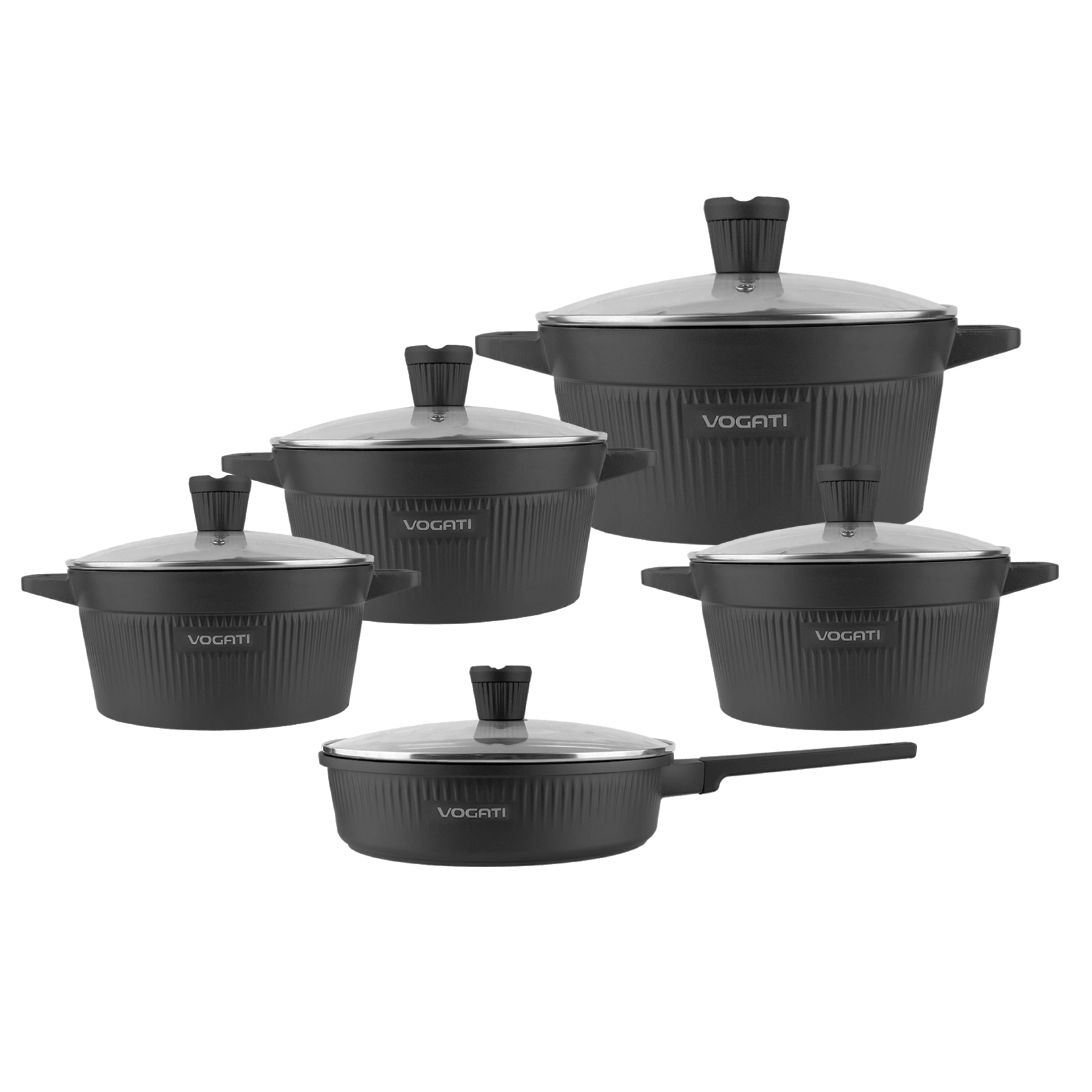 VOGATI ERK SERIES 10PCS TITANIUM GRANITE COATING NON STICK INDUCTION COOKWARE SET - INCLUDING 20CM, 24CM, 28CM AND 32CM SIZES OF NONSTICK GRANITE COATING CASSEROLE + 28CM SHALLOW CASSEROLE ( 100% PFOA FREE )