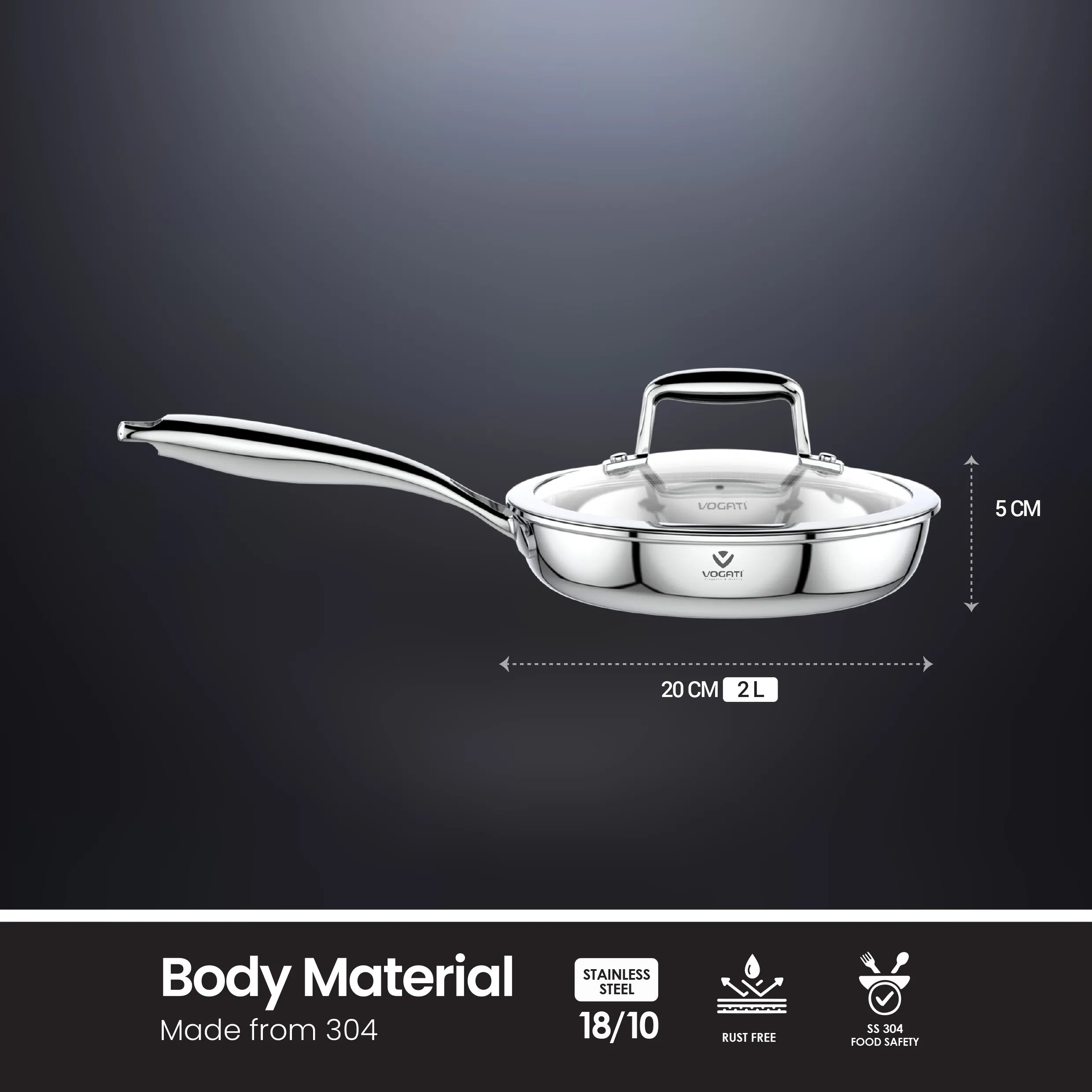VOGATI Tri-Ply Stainless Steel Fry Pan ( CW-TRI-F )