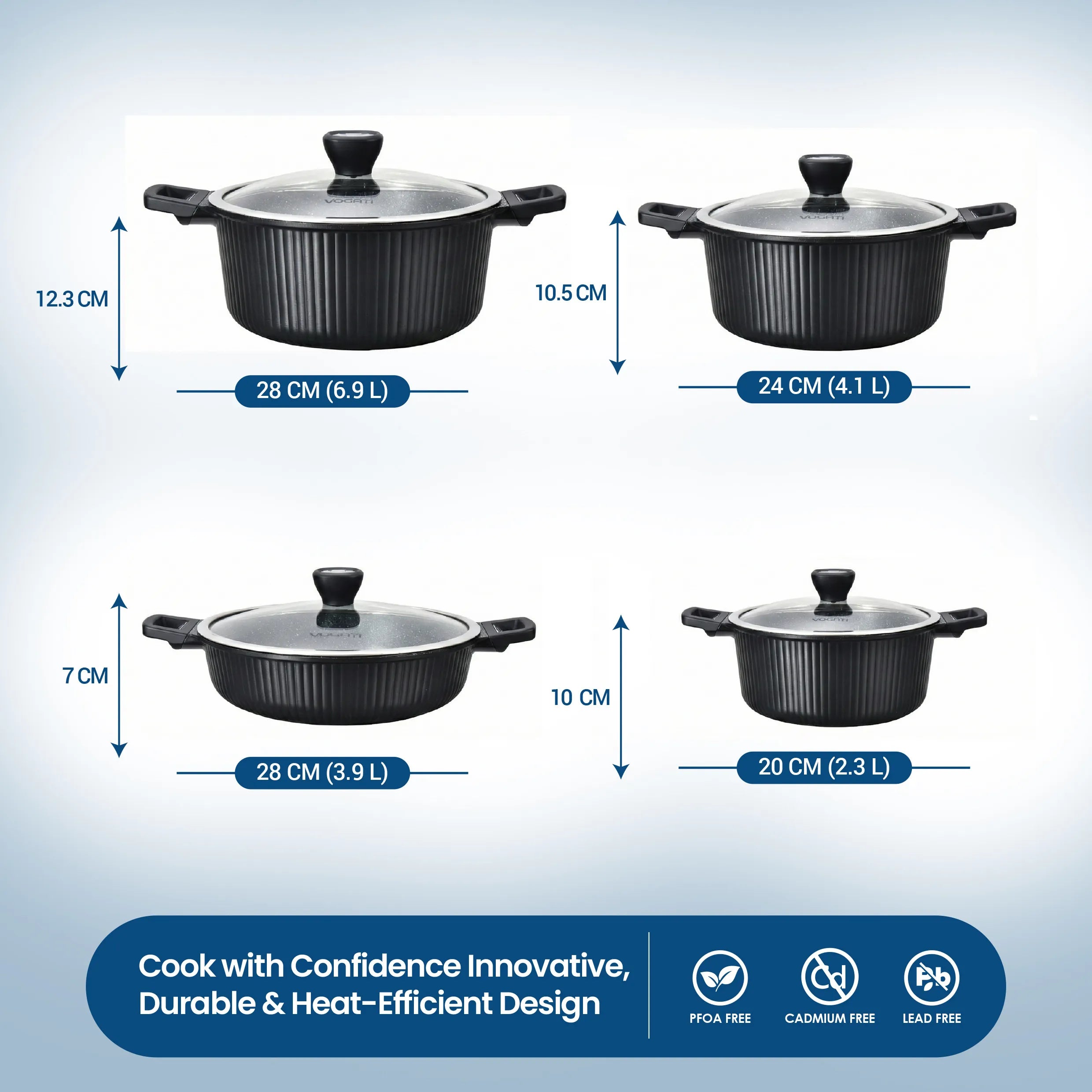 VOGATI MONACO SERIES 8PCS TITANIUM GRANITE COATING NON STICK INDUCTION COOKWARE SET - INCLUDING 20/24/28CM CASSEROLE + 28CM SHALLOW CASSEROLE (100% PFOA FREE)   (CW-SRP8S)