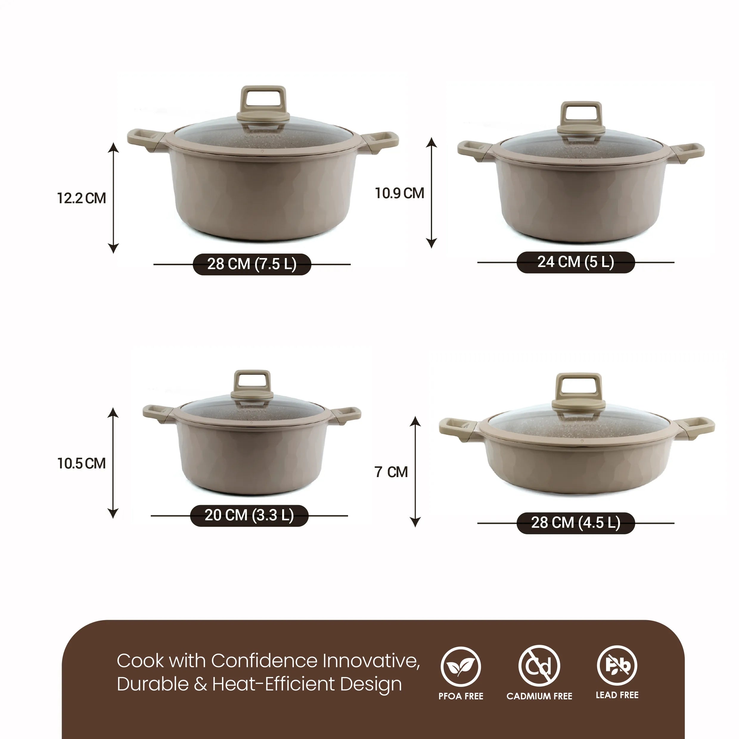 VOGATI Milan Series 8 PCS Non-Stick Induction Cookware Set (20/24/28 cm) (CW-STN8S)
