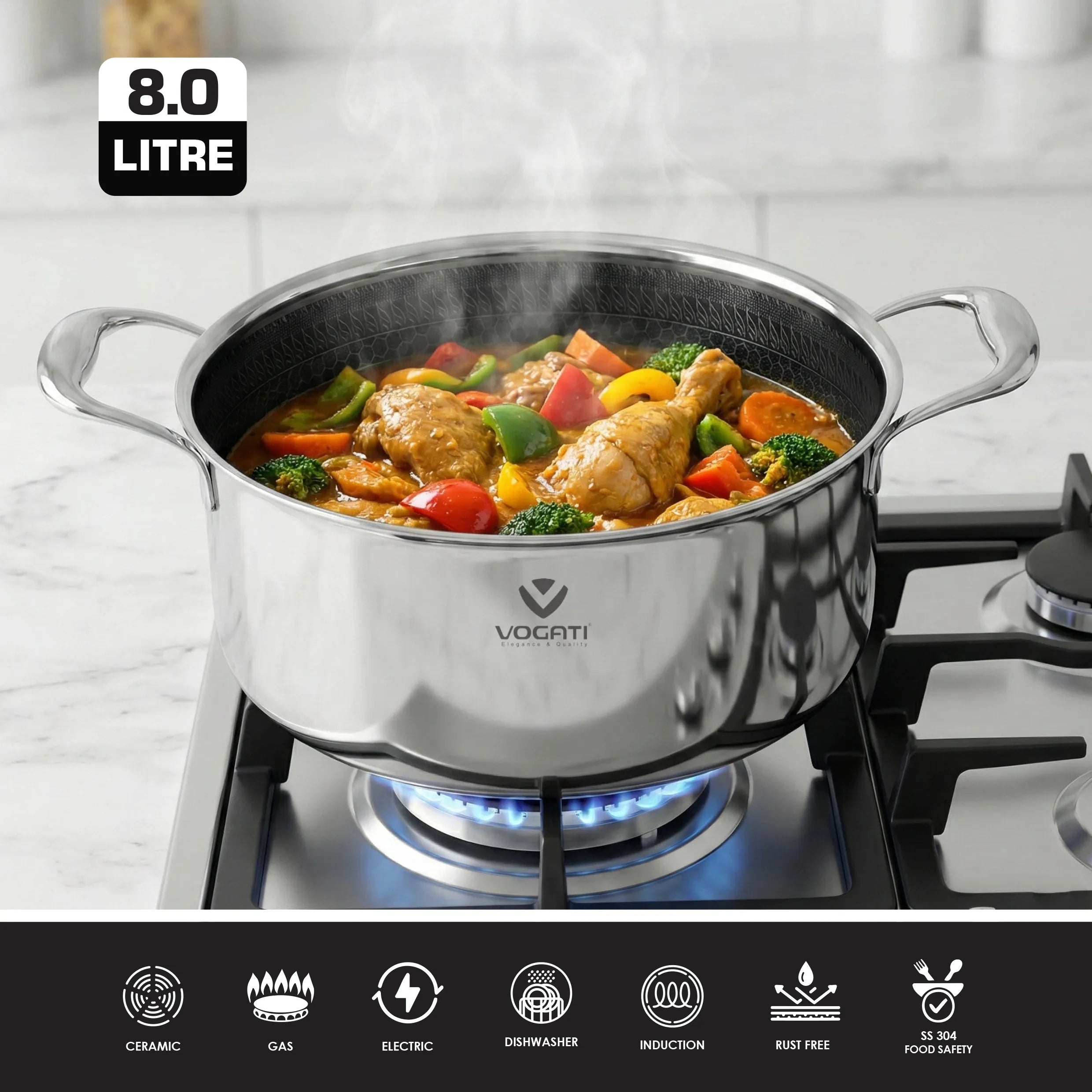 VOGATI Tri-Ply Stainless Steel 8 PCS Cookware Set (CW-TRI-8B)