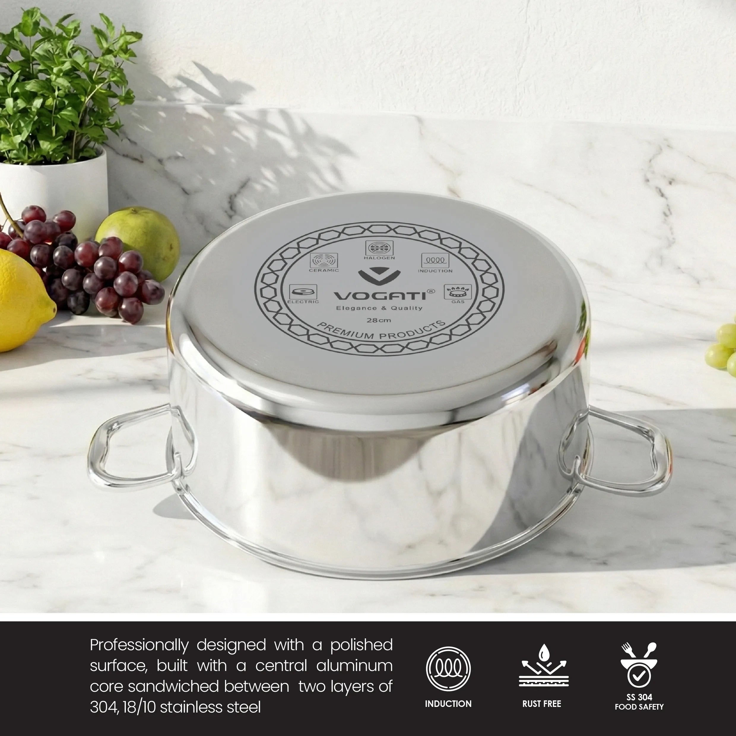 VOGATI Tri-Ply Stainless Steel 8 PCS Cookware Set (CW-TRI-8B)