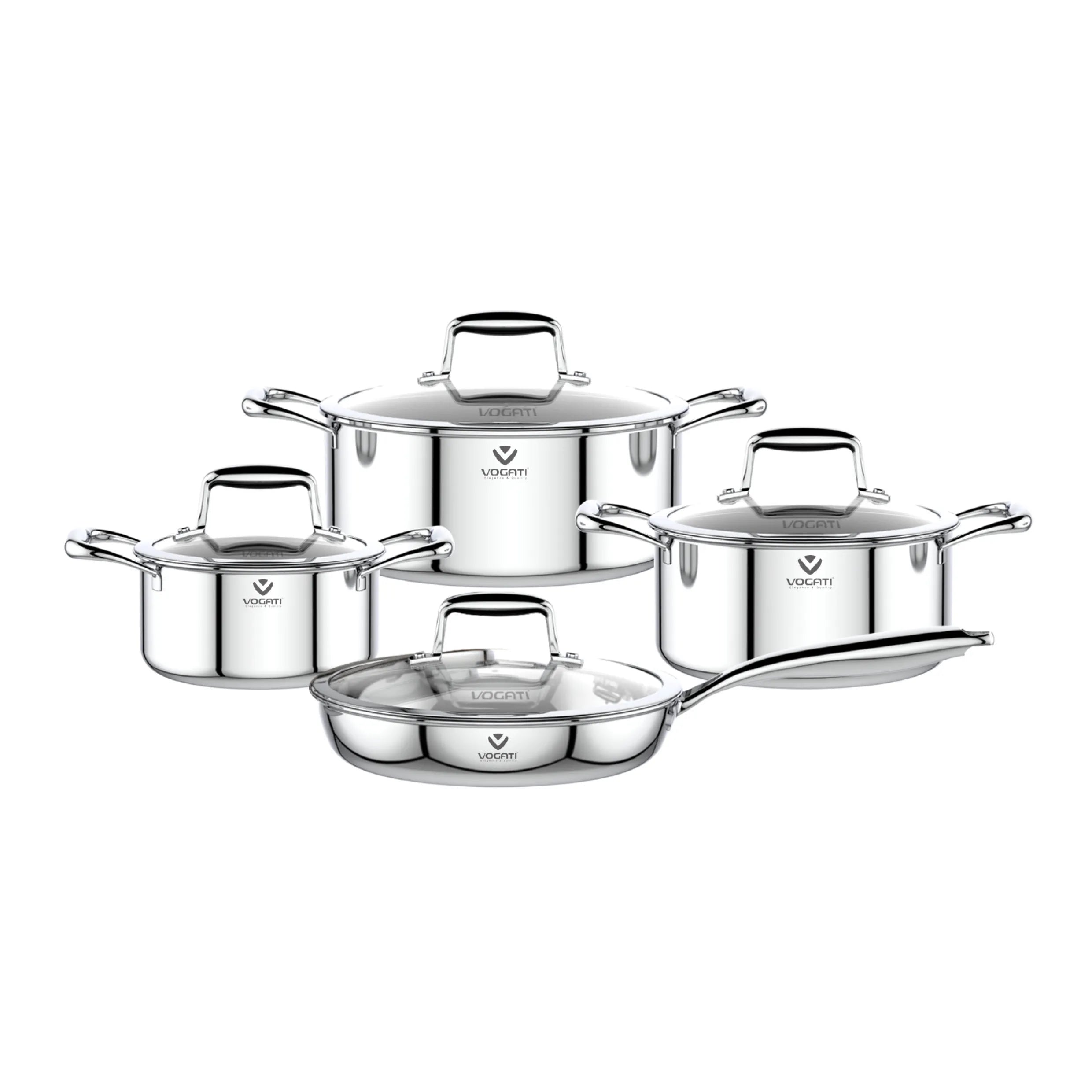 VOGATI Tri-Ply Stainless Steel 8 PCS Cookware Set (CW-TRI-8B)
