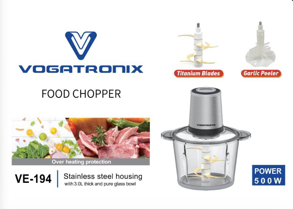 Vogatronix Food Chopper 3.0L Glass Bowl (VE-194)