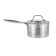 VOGATI SAUCEPAN 16CM STAINLESS STEEL 18/10 (1 LITRES) WITH GLASS LID -WELDED HANDLE-INDUCTION COMPATIBLE COVERED PAN- SAUCEPAN - (100% PFOA FREE)