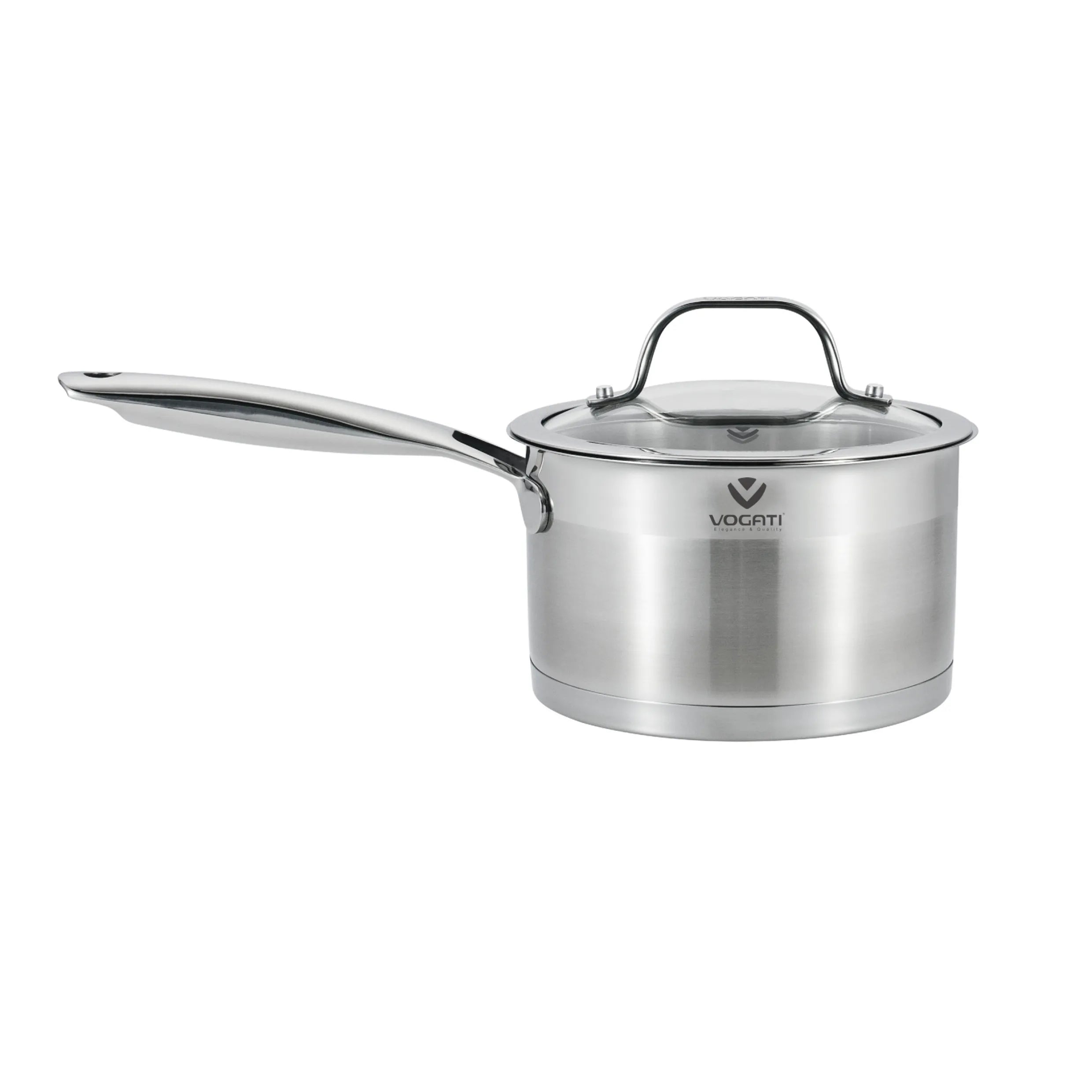 VOGATI SAUCEPAN 16CM STAINLESS STEEL 18/10 (1 LITRES) WITH GLASS LID -WELDED HANDLE-INDUCTION COMPATIBLE COVERED PAN- SAUCEPAN - (100% PFOA FREE)